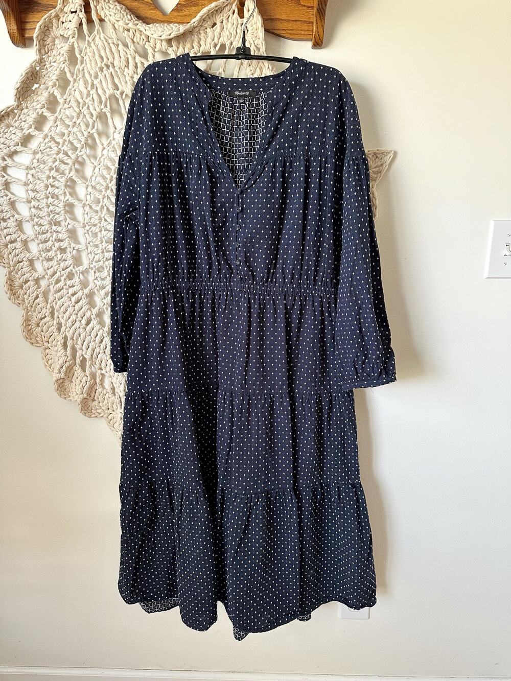 Madewell Dobby V-Neck Tiered Midi Dress Size 1X 100% Cotton
